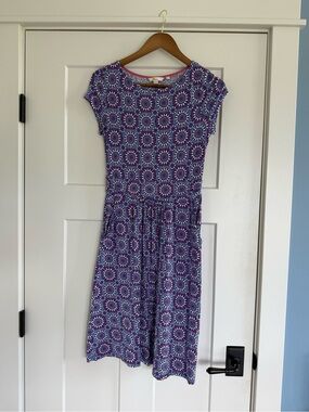 Boden Purple Geometric Medallion Amelie Jersey Midi Dress with Pockets